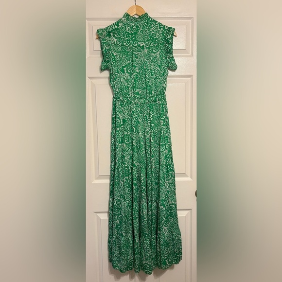 NWOT Pinch Paisley Green White Maxi Dress Flutter Sleeve Tie Waist - Picture 7 of 11